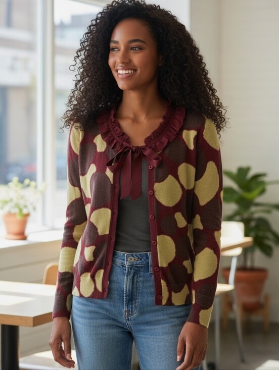 Simply Vera Vera Wang Tops - Simply Vera by Vera Wang Polka Dot Sweater- Cream & Burgundy